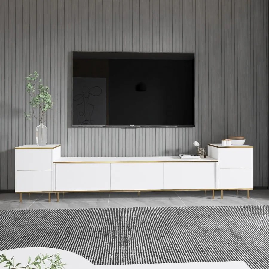 TV szekrény Imaj - White, Gold