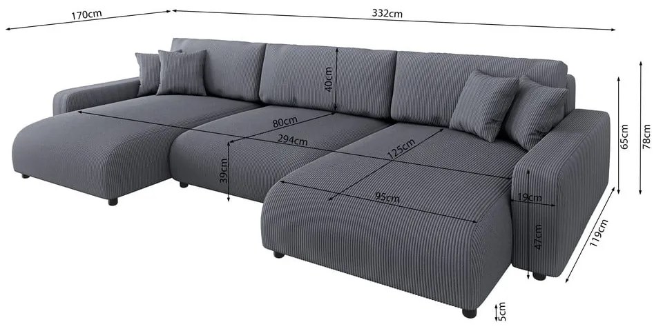 Sötétszürke kordbársony kinyitható tárolóhelyes sarokkanapé Sara – Ropez