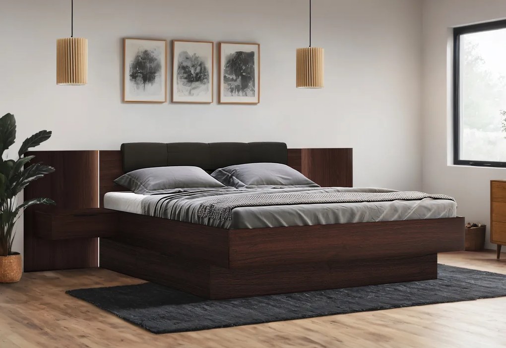 DOTA francia ágy + ágyrács + matrac MORAVIA + éjjeli szekrények, 160x200, tölgy Kraft zlatý/fekete