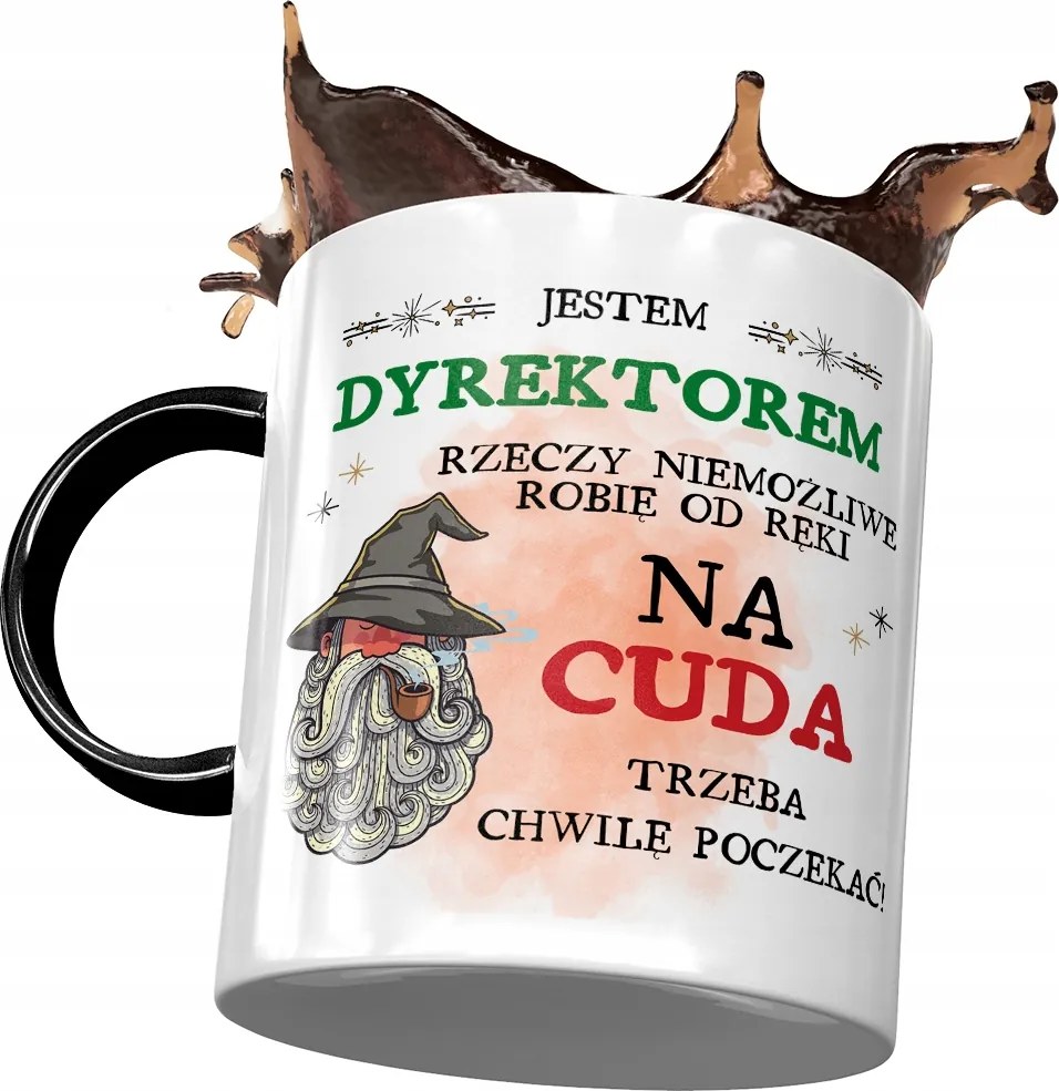 Fekete Bögre Az Igazgatónak A Csodákra Várni kell Nyomtatott Fotóval