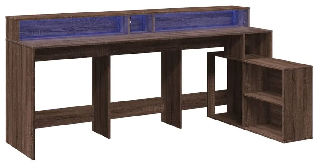 barna tölgy színű szerelt fa íróasztal LED-ekkel 200x104x91 cm