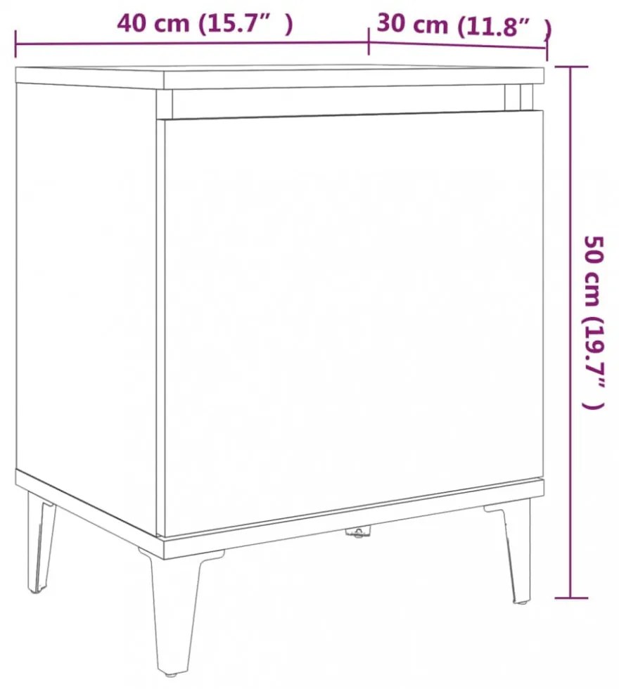 füstös tölgyszínű éjjeliszekrény fémlábakkal 40 x 30 x 50 cm