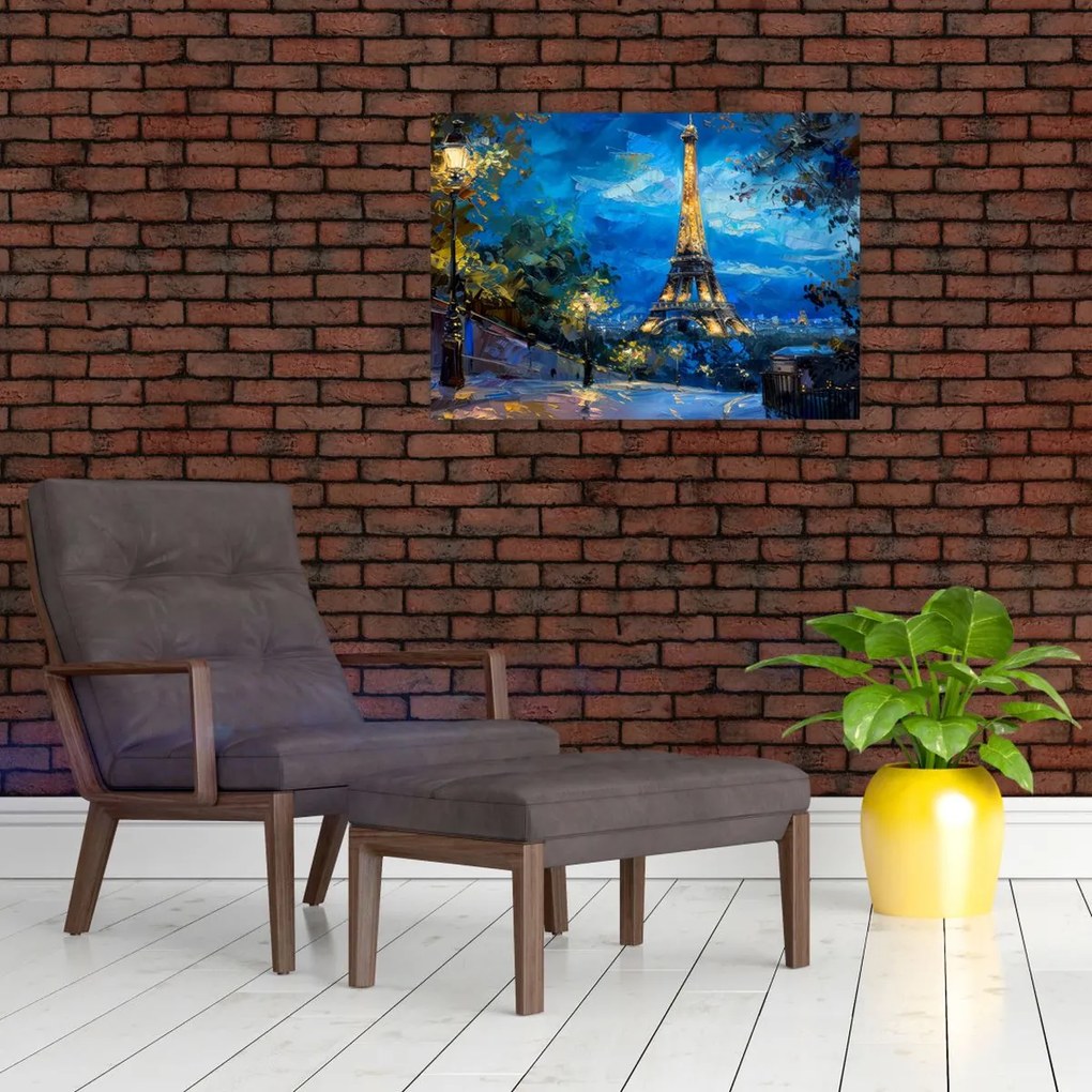 Üveg kép - Olajfestmény az Eiffel-toronyról (70x50 cm)