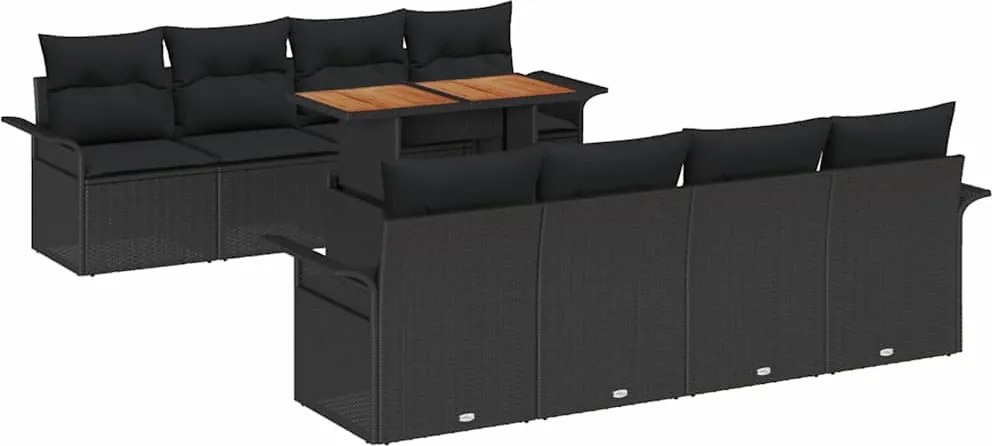 vidaXL Kerti Kanapé Szett tárolóval 9 pcs Fekete Poli rattan