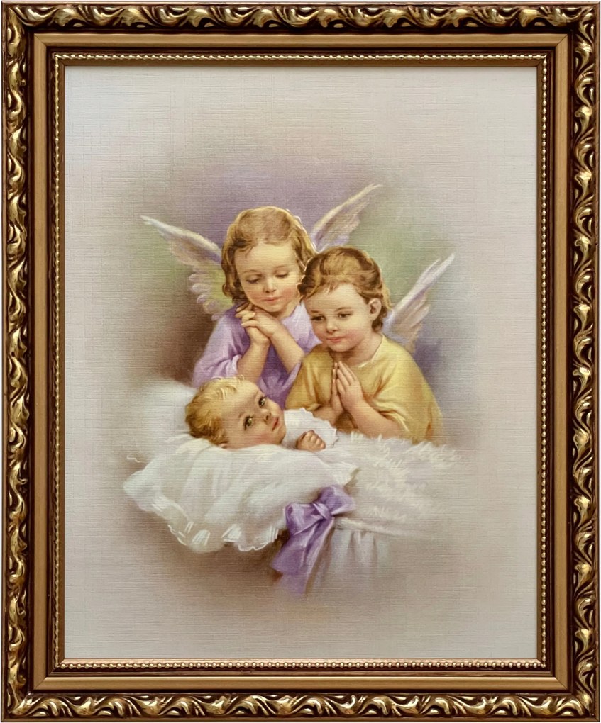 Vászonkép 29x24 Őrangyal Arany Angyal Díszített Keresztelő Ajándék Keret
