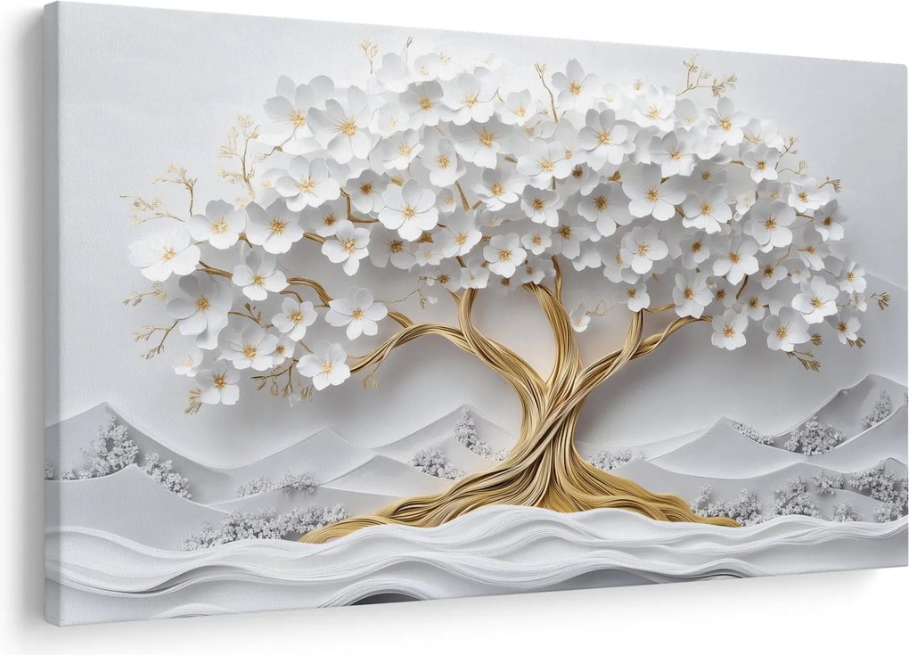 Kép – 3D elegáns életfa virágokkal (90x60 cm)