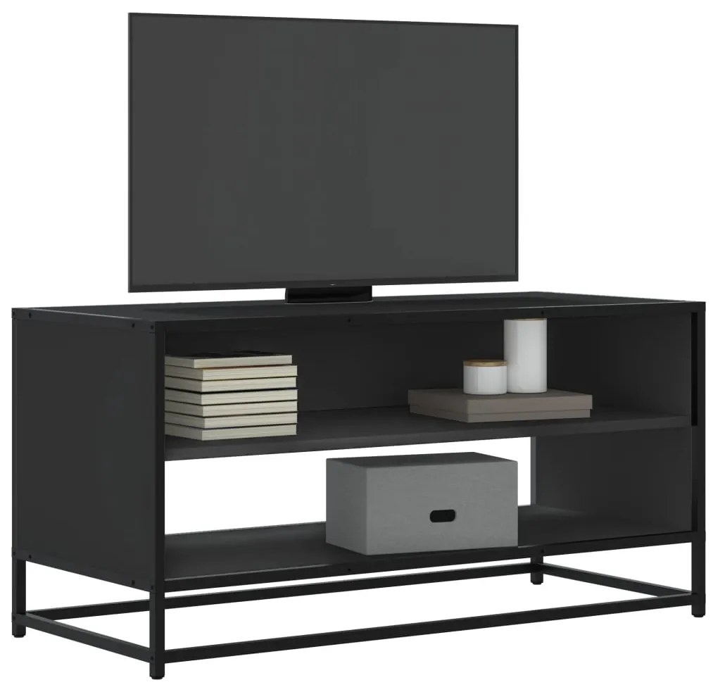 fekete szerelt fa és fém TV-szekrény 91x40x46 cm