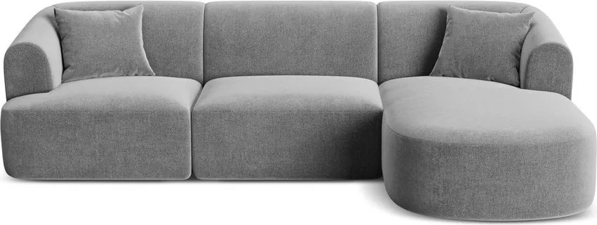 Világosszürke bársony sarokkanapé (jobb oldali-heverő résszel) Campi – Cosmopolitan Design