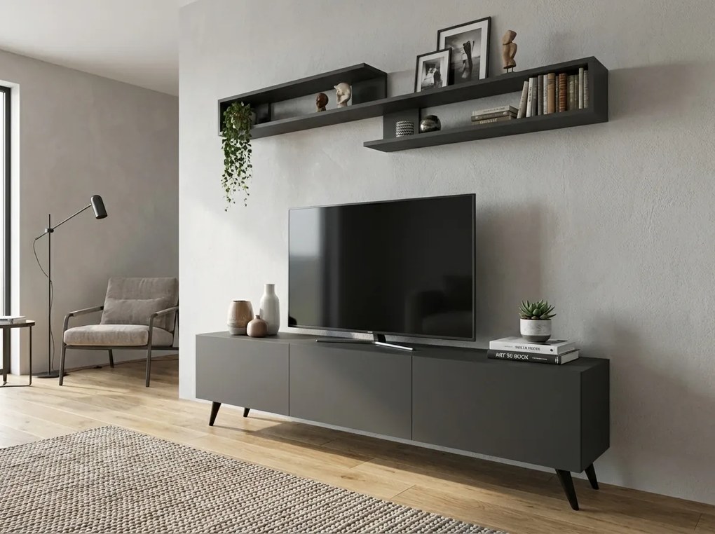 TV állvány MIYA 150 cm fali polccal, antracit színű