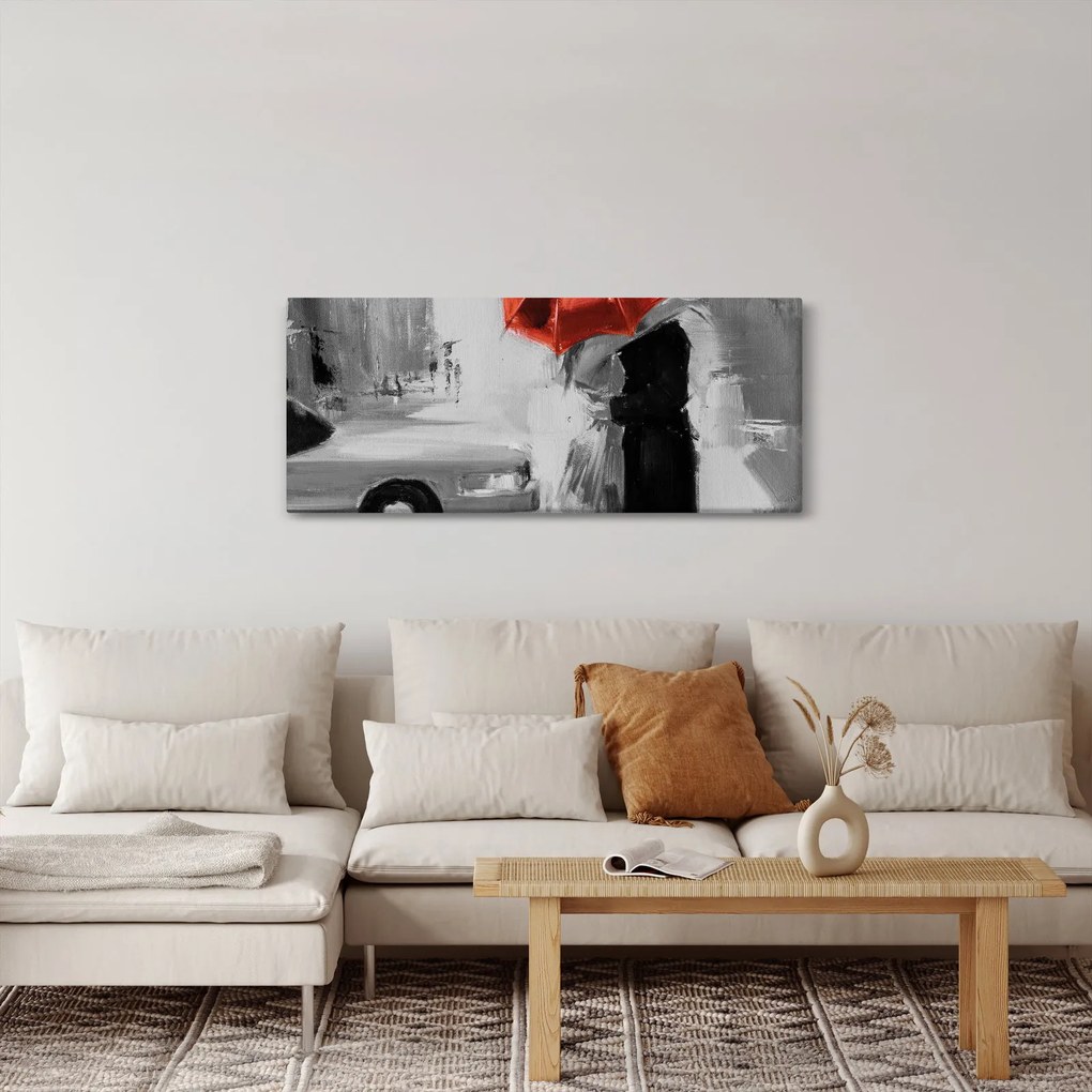 Kép - Szerelmespár egy esernyő alatt, piros (120x50 cm)