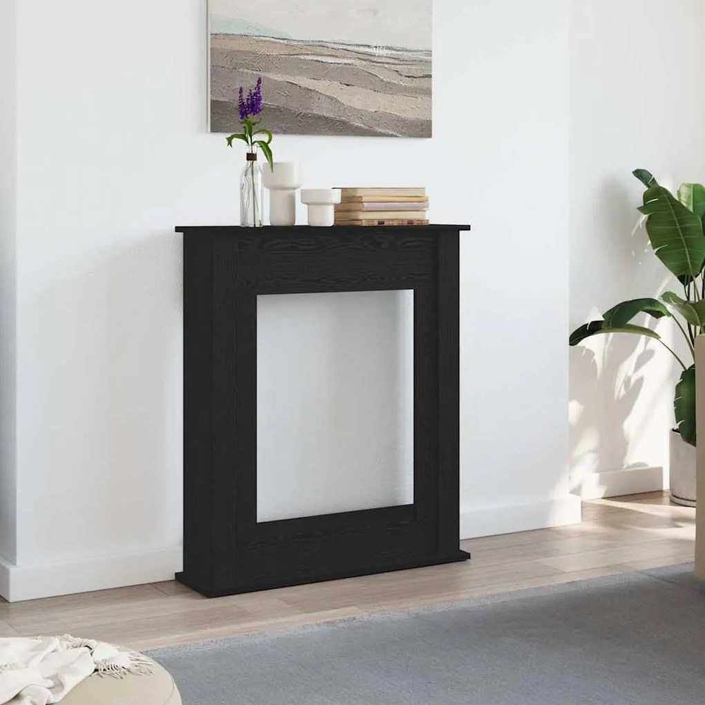 fekete tölgy színű szerelt fa kandallóburkolat 75x20x87,5 cm