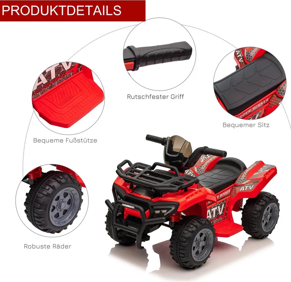 HOMCOM Kids Quad elektromos 6V-os gyerek quad hátrameneti funkcióval, zenével, piros