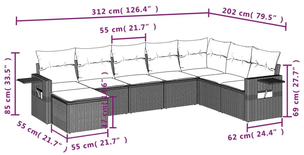 8 részes bézs polyrattan kerti ülőgarnitúra párnával