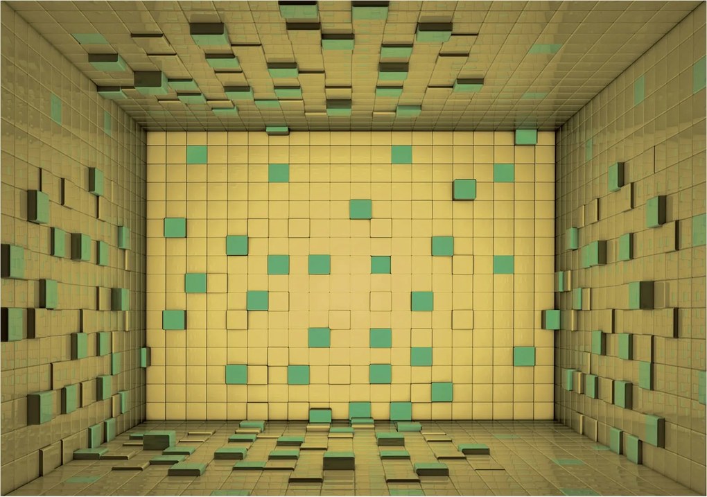 Tapéta Geometria Absztrakt csempe Négyzet zöld fal 208x146 +ragasztó