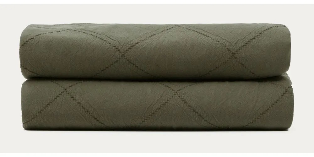 Zöld pamut steppelt ágytakaró 240x260 cm Serla – Kave Home
