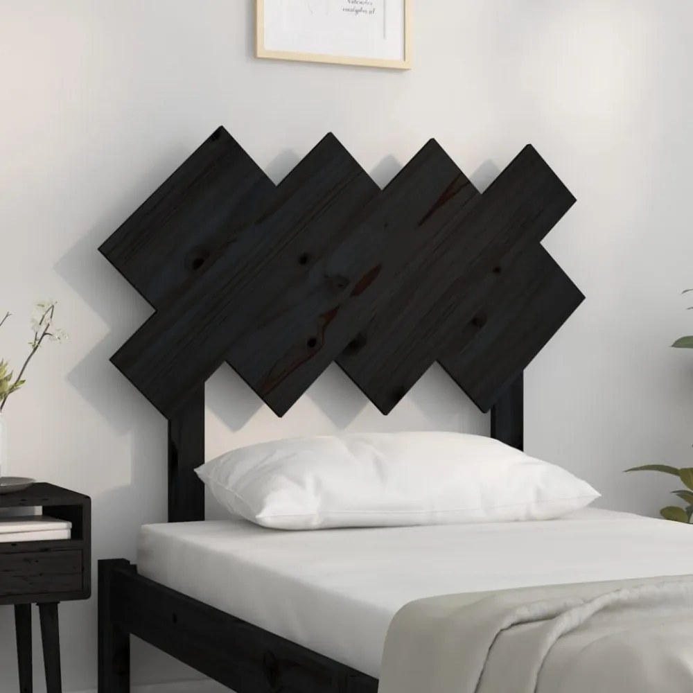 fekete tömör fenyőfa ágyfejtámla 92x3x81 cm