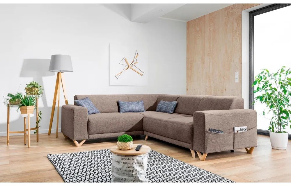 Barna kinyitható-tárolóhelyes sarokkanapé (bal oldali-L alakú) Classy Sophie – Miuform