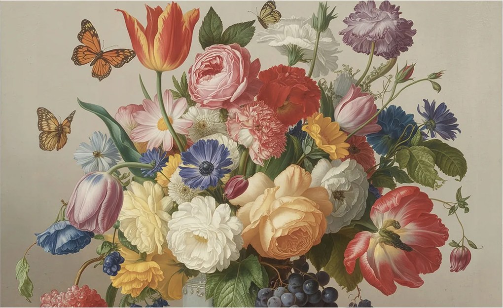 Stílusos Dekoratív Fotótapéta Flizelin Virágok és pillangók 416x254 Ragasztó