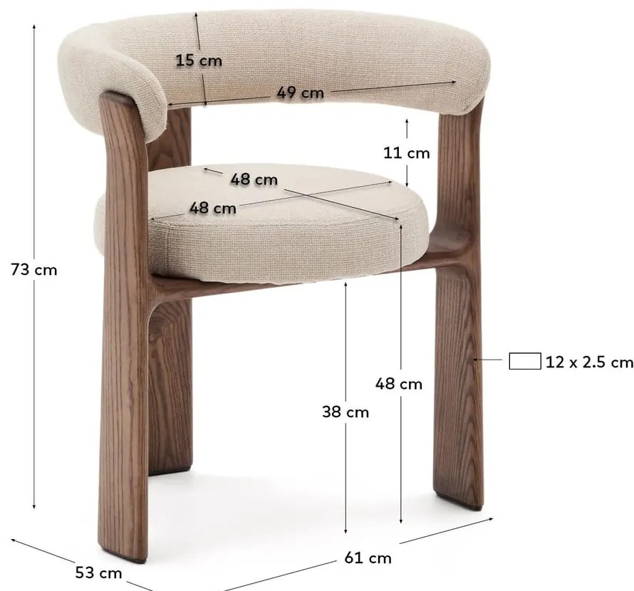 Barna-bézs kőrisfa karfás étkezőfotel Granite – Kave Home