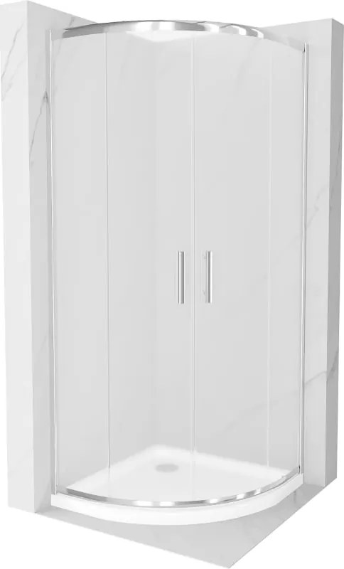 Mexen Rio zuhanykabin félkör alakú 80 x 80 cm, zúzmara, króm + Flat zuhanytálca, fehér - 863-080-080-01-30-4110