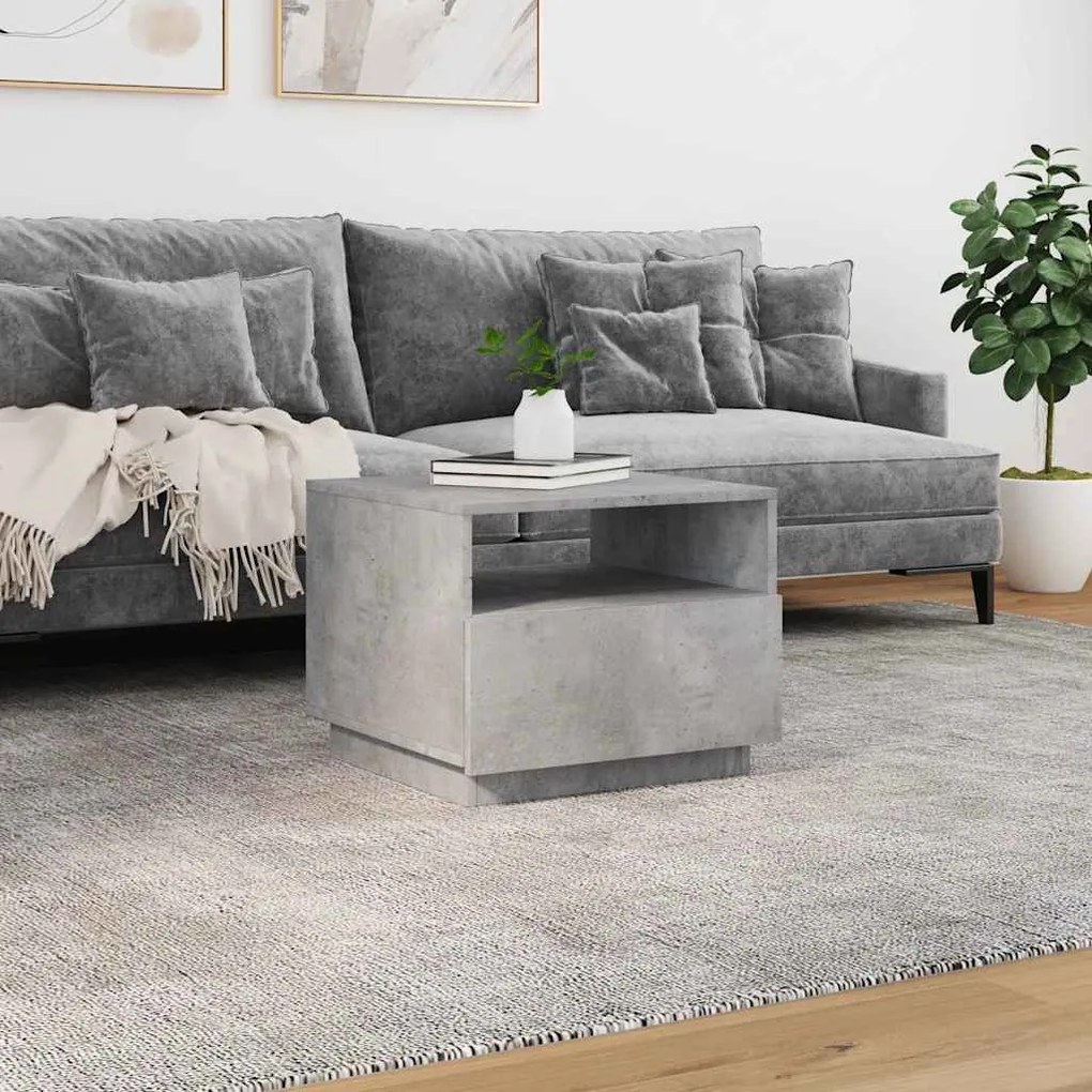 Betonszürke dohányzóasztal LED-lámpákkal 50x49x40 cm