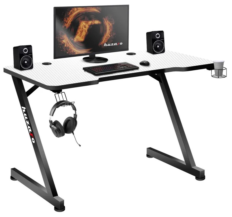Gamer asztal fejhallgató és pohártartó fehér 120 cm x 60 cm