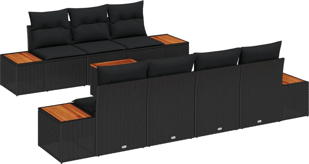 vidaXL Kerti Kanapé Szett párnával tárolóval 8 pcs Fekete Poli rattan