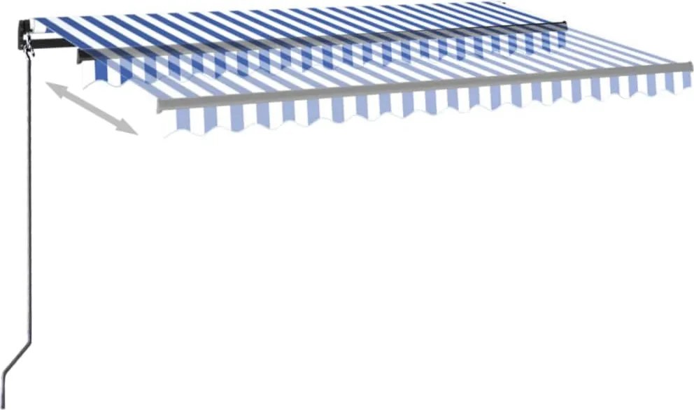 Kék és fehér kézzel kihúzható napellenző 400 x 350 cm