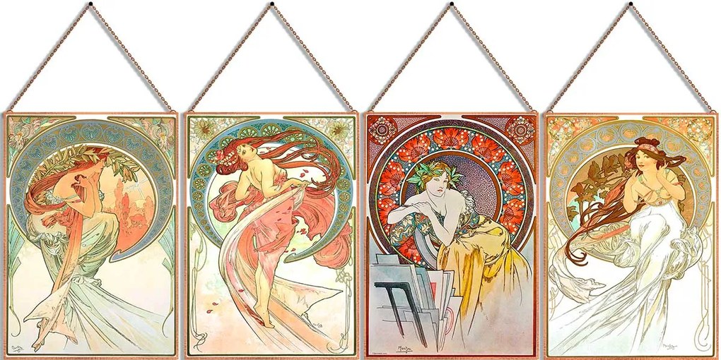 Alfons Mucha - Művészetek - (Garnitúra) üvegkép, falikép