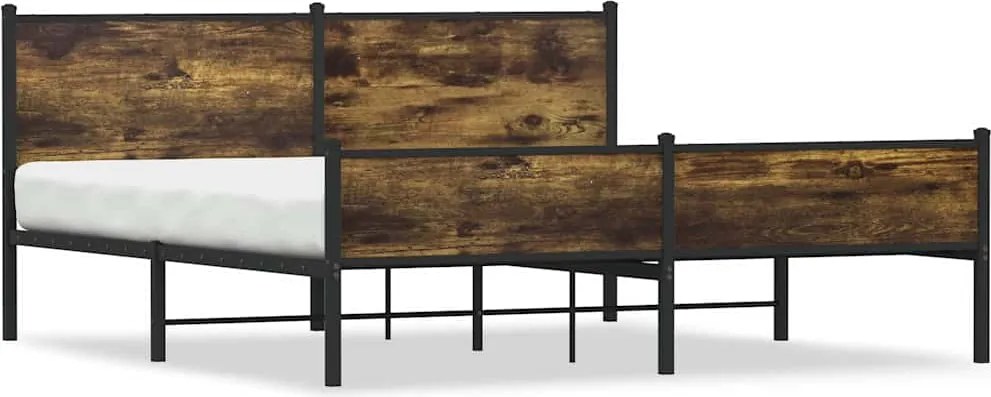 vidaXL füstös tölgy színű fém ágykeret matrac nélkül 160 x 200 cm