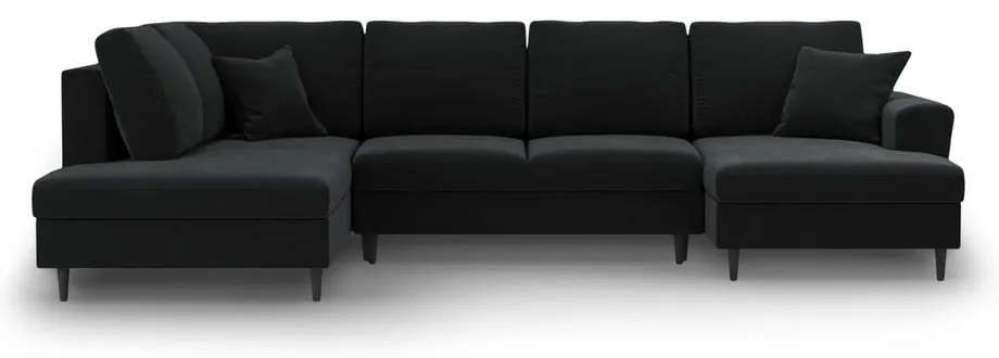 Fekete bársony kinyitható tárolóhelyes sarokkanapé (bal oldali-U alakú) Kyoto – Cosmopolitan Design