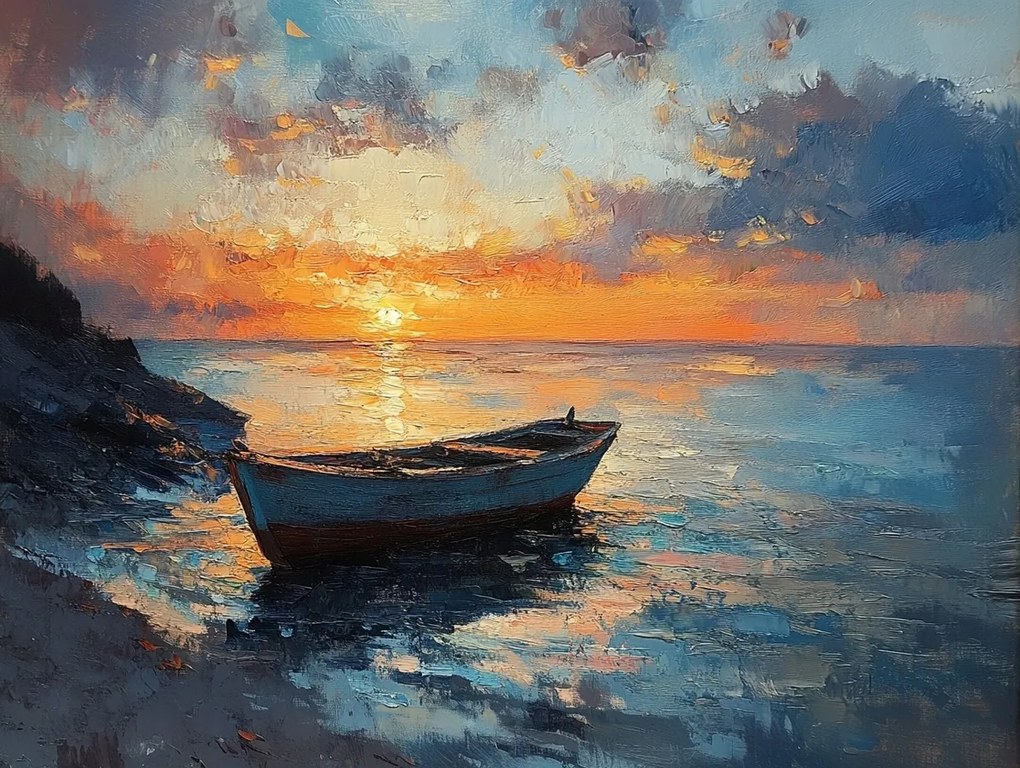 Vászonkép Canvas Tájkép Tenger Tengerpart Hajó Napnyugta 80x60