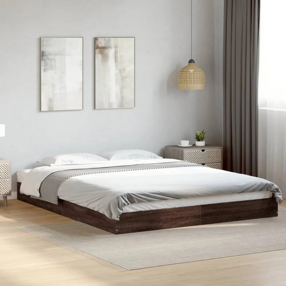 barna tölgy színű szerelt fa ágykeret matrac nélkül 160x200 cm