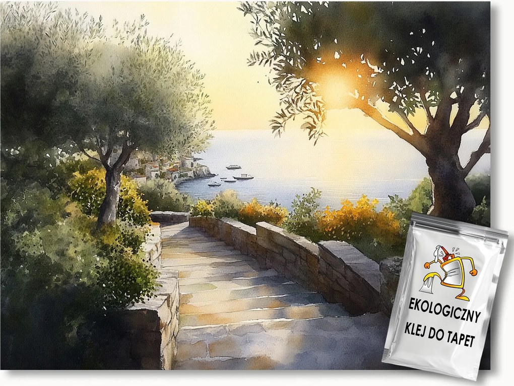 Fotótapéta Flizelina Tájkép Lépcsők Tenger Olíva Nap Csónakok 200x140 ragasztó