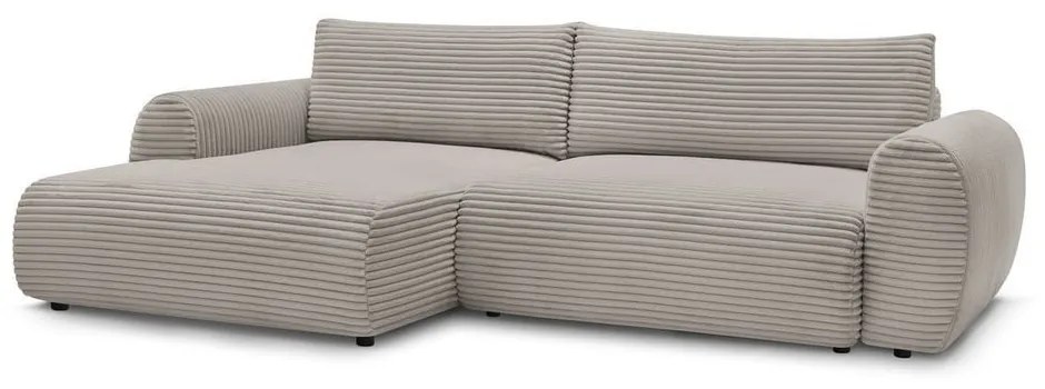 Világosszürkés bézs kordbársony kinyitható sarokkanapé (bal oldali) Lucien – Bobochic Paris