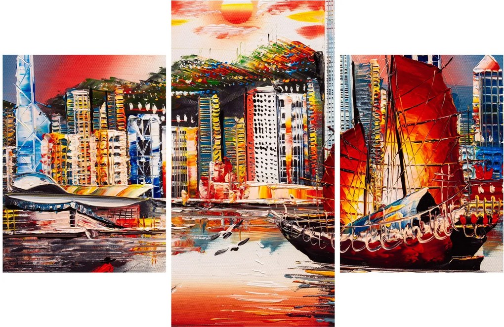 Kép - Victoria Harbour, Hong Kong, olajfestmény (90x60 cm)