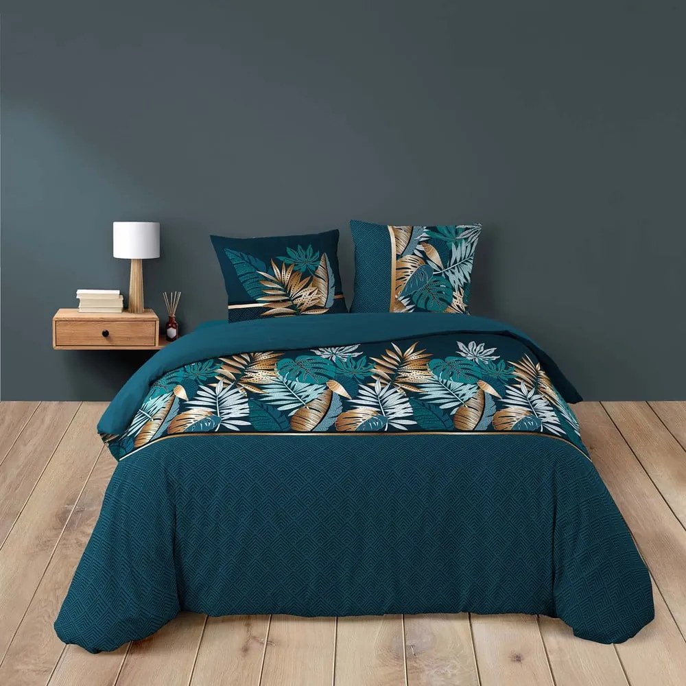 Kék kétszemélyes hosszabbított pamut ágyneműhuzat 240x220 cm Alianor – douceur d'intérieur