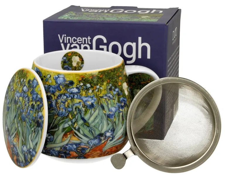 Monet porcelán öblös teás bögre fém szűrővel - 430 ml - Íriszek