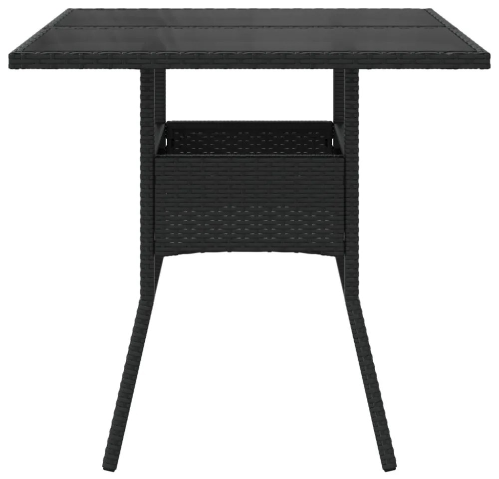 fekete polyrattan üveglapos kerti asztal 80 x 80 x 75 cm