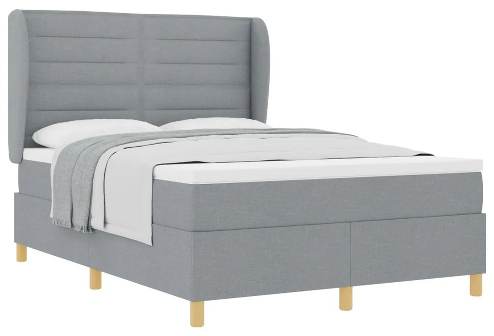 Boxspring Ágy Matracot Tartalmazó Világosszürke 140x200 cm Szövet