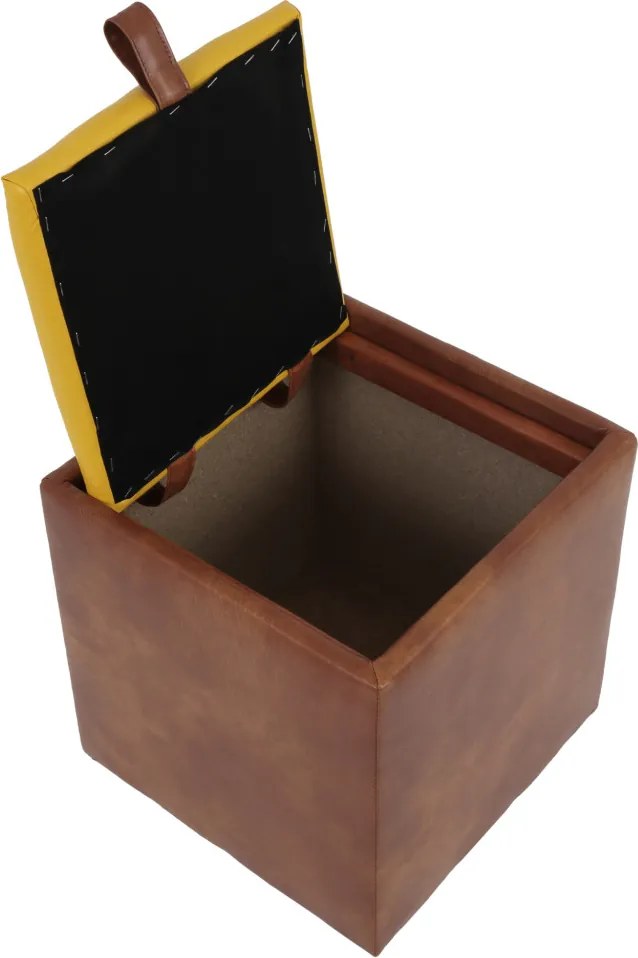 Box puff - műbőr, konyak/sárga - 8070/22168 R