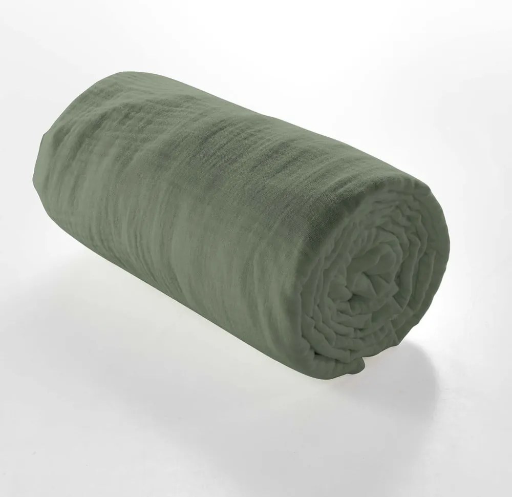 Khaki gumis muszlin lepedő 160x200 cm Angelia – douceur d'intérieur
