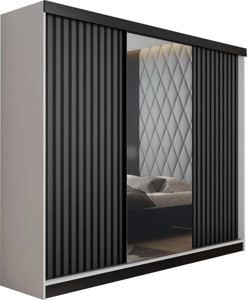 Malani 200 Tolóajtós Szekrény 200cm, Fehér-Grafit