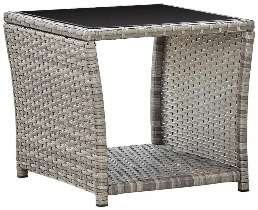 szürke polyrattan és üveg dohányzóasztal 45 x 45 x 40 cm