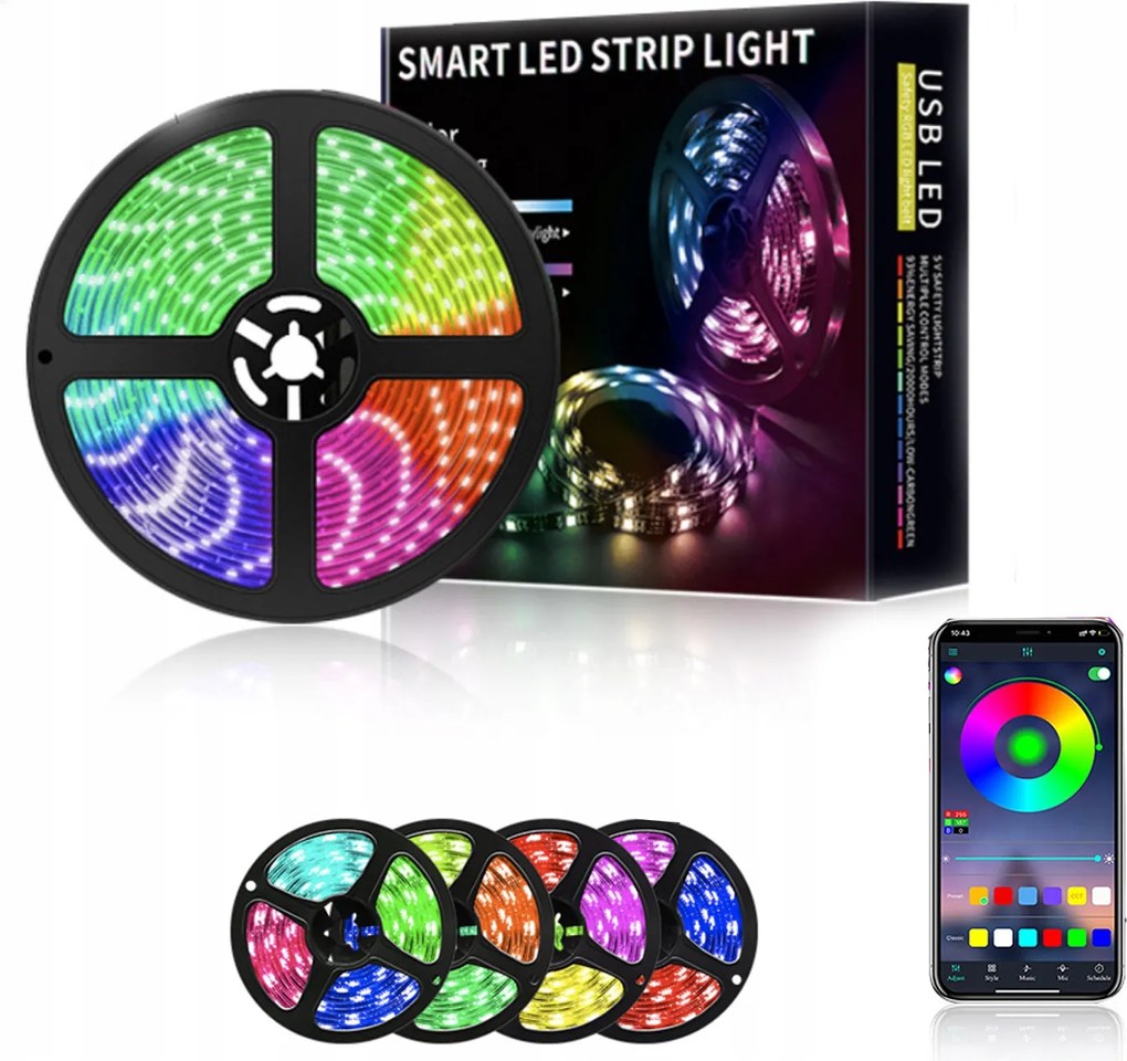 5M-es Led szalag, vágható, hajlítható, tartós, rugalmas, könnyen telepíthető, illesztéssel