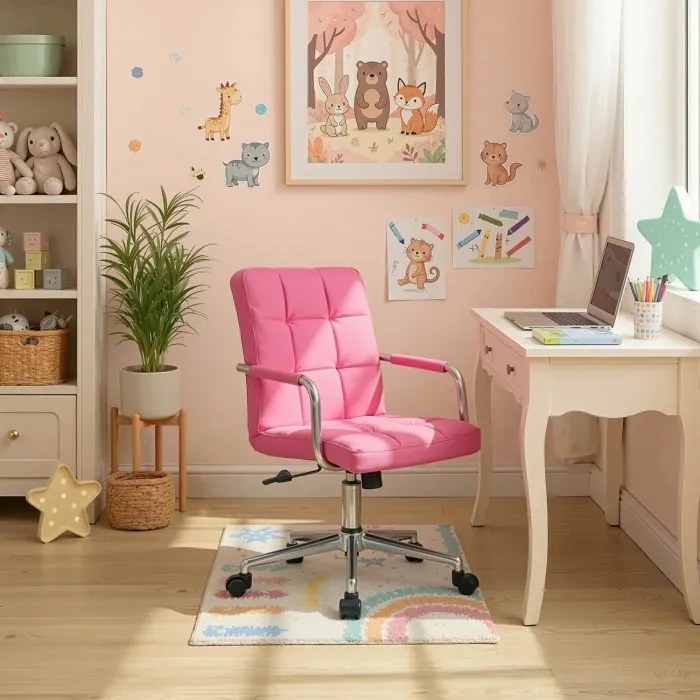 Fotel Obrotowy ASTRO Młodzieżowy Różowy Ekoskóra