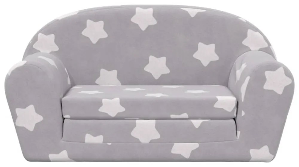 2 személyes világosszürke csillagmintás plüss gyerek kanapéágy