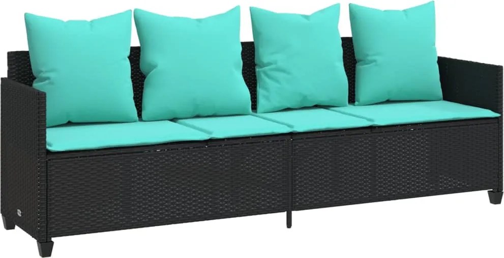 vidaXL fekete polyrattan napozóágy párnával