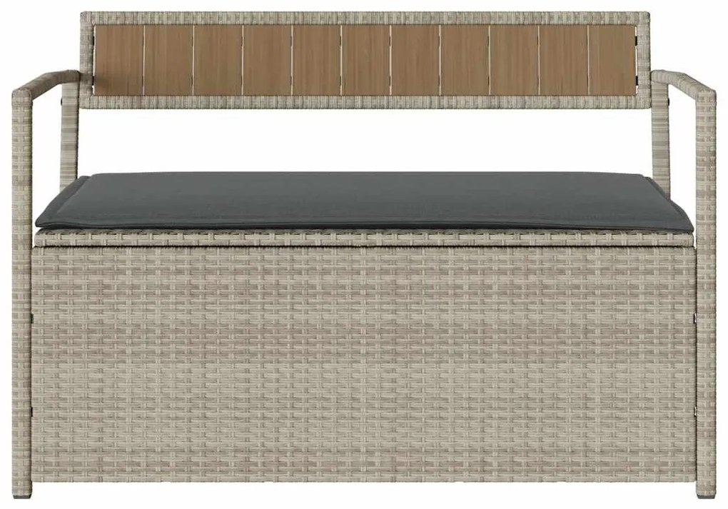 világosszürke polyrattan kerti tárolópad párnával