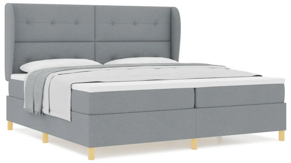 Boxspring Ágy Matrac nélkül, Világosszürke, 200x200 cm, Szövet